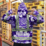 Hi Vis Hoodie Reflective Tapes Violet Neon White Protea Custom Name Safety Workwear For Workers, Truckers, Operators
