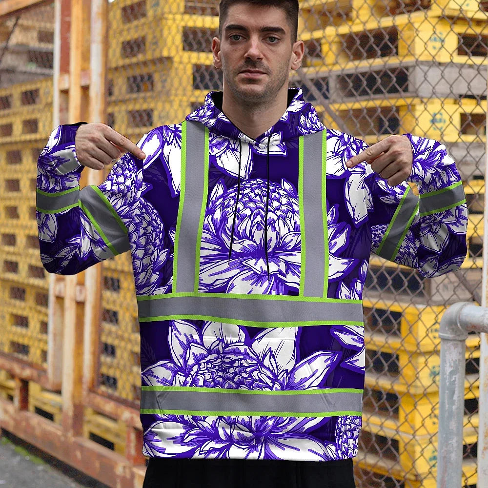 Hi Vis Hoodie Reflective Tapes Violet Neon White Protea Custom Name Safety Workwear For Workers, Truckers, Operators