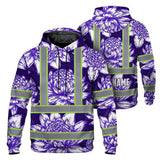 Hi Vis Hoodie Reflective Tapes Violet Neon White Protea Custom Name Safety Workwear For Workers, Truckers, Operators