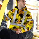 Hi Vis Hoodie Reflective Tapes Yellow Neon Flowers Custom Name Safety Workwear For Workers, Truckers, Operators