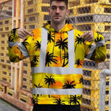 Hi Vis Hoodie Reflective Tapes Yellow Neon Flowers Custom Name Safety Workwear For Workers, Truckers, Operators