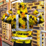 Hi Vis Hoodie Reflective Tapes Yellow Neon Flowers Custom Name Safety Workwear For Workers, Truckers, Operators