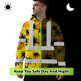 Hi Vis Hoodie Reflective Tapes Yellow Neon Flowers Custom Name Safety Workwear For Workers, Truckers, Operators