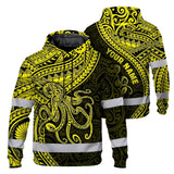 Hi Vis Hoodie Reflective Tapes Yellow Neon Hawaii Octopus Custom Name Safety Workwear For Workers, Truckers, Operators