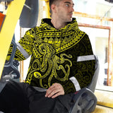 Hi Vis Hoodie Reflective Tapes Yellow Neon Hawaii Octopus Custom Name Safety Workwear For Workers, Truckers, Operators