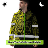 Hi Vis Hoodie Reflective Tapes Yellow Neon Hawaii Octopus Custom Name Safety Workwear For Workers, Truckers, Operators