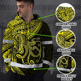 Hi Vis Hoodie Reflective Tapes Yellow Neon Hawaii Octopus Custom Name Safety Workwear For Workers, Truckers, Operators