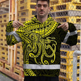Hi Vis Hoodie Reflective Tapes Yellow Neon Hawaii Octopus Custom Name Safety Workwear For Workers, Truckers, Operators