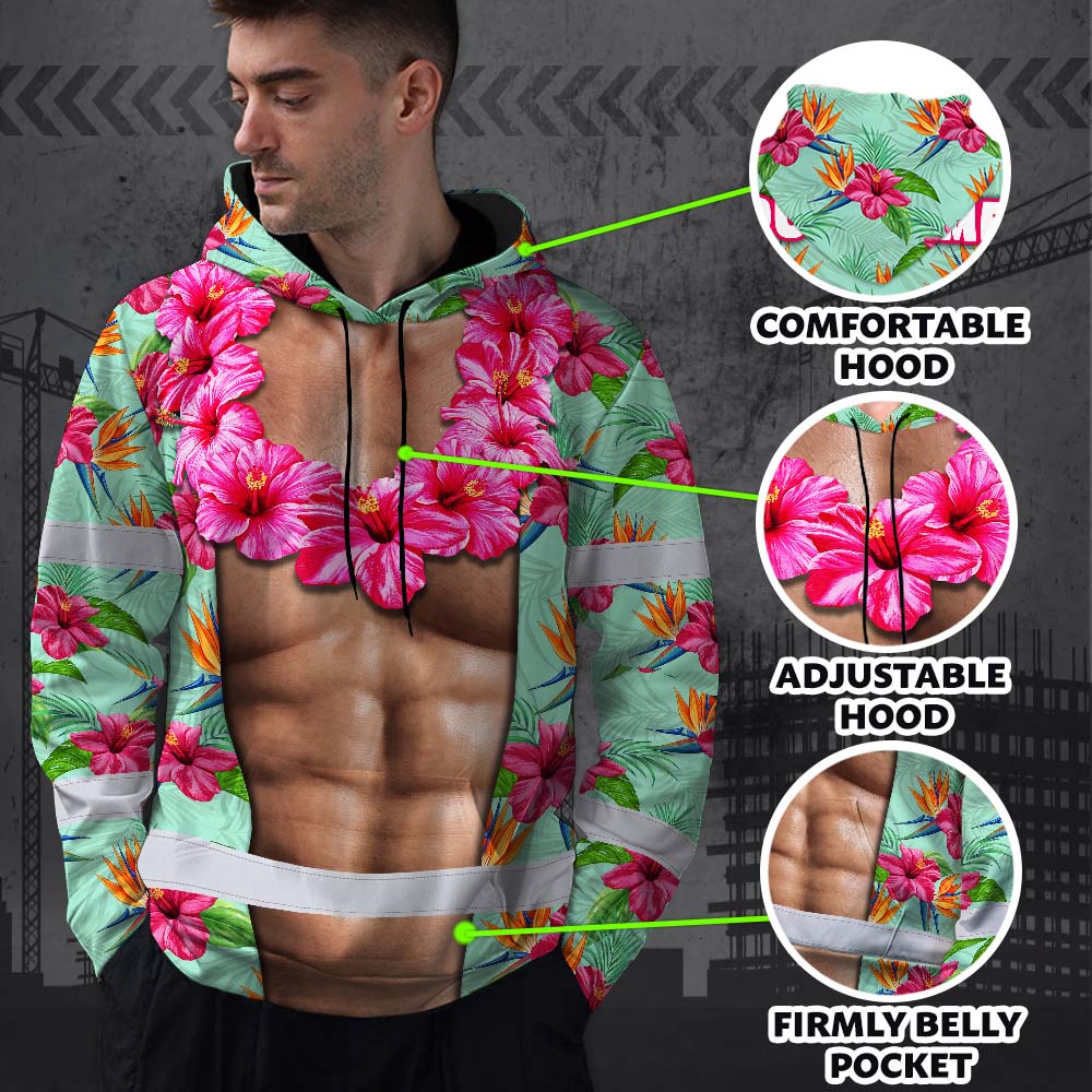 Hi Vis Hoodie Shirt Reflective Tapes Funny Muscle 2 Hi-Vis Hoodie