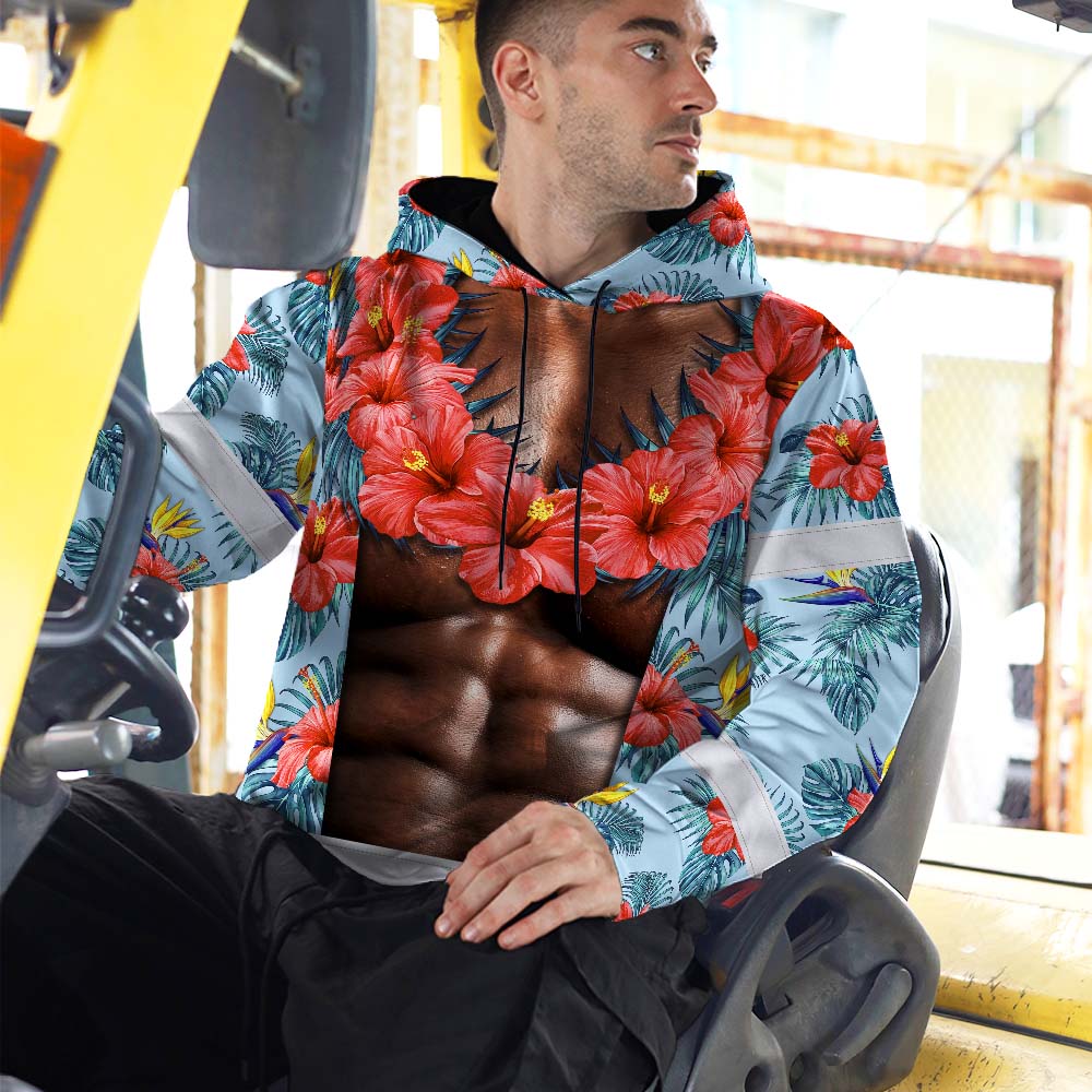 Hi Vis Hoodie Shirt Reflective Tapes Funny Muscle Hi-Vis Hoodie