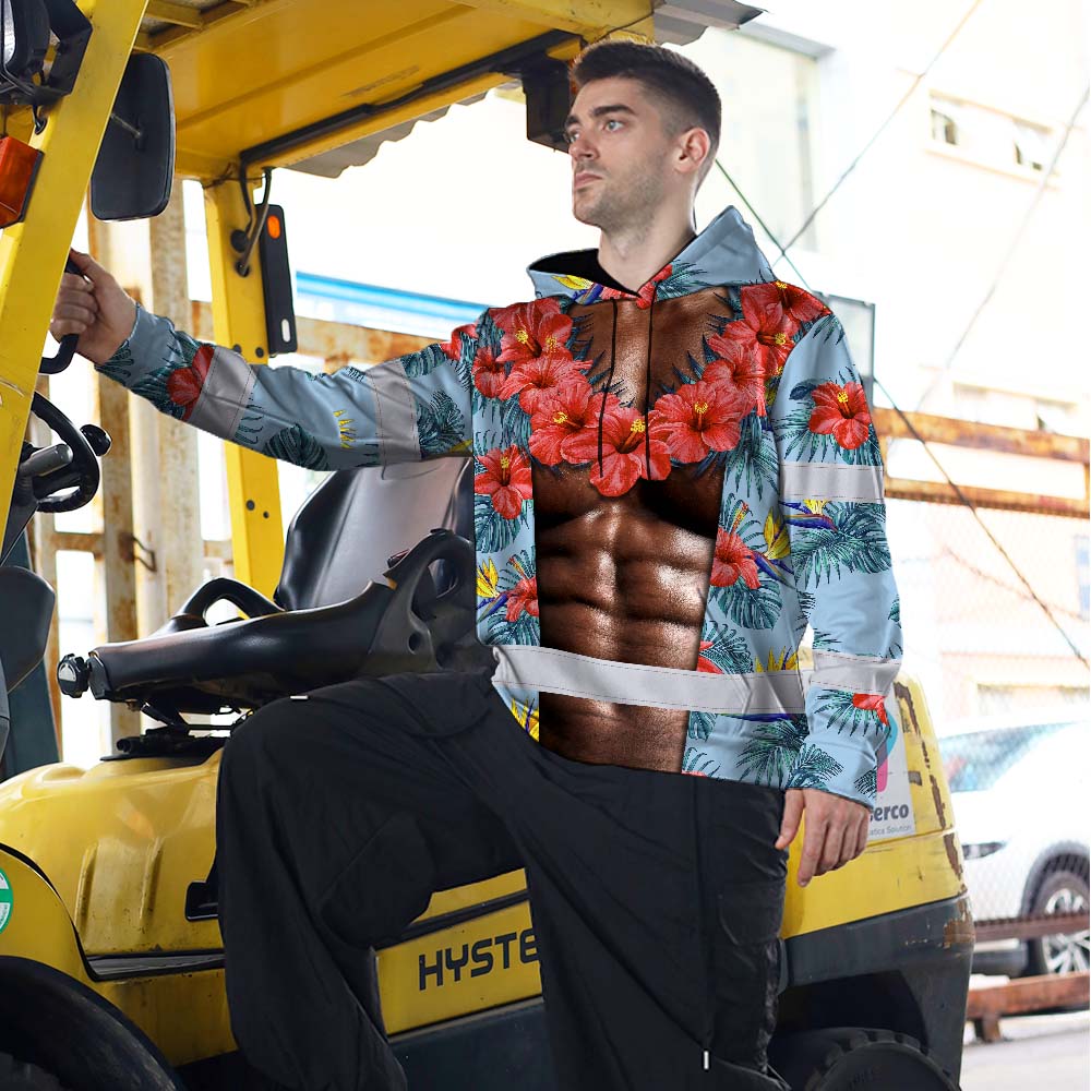 Hi Vis Hoodie Shirt Reflective Tapes Funny Muscle Hi-Vis Hoodie