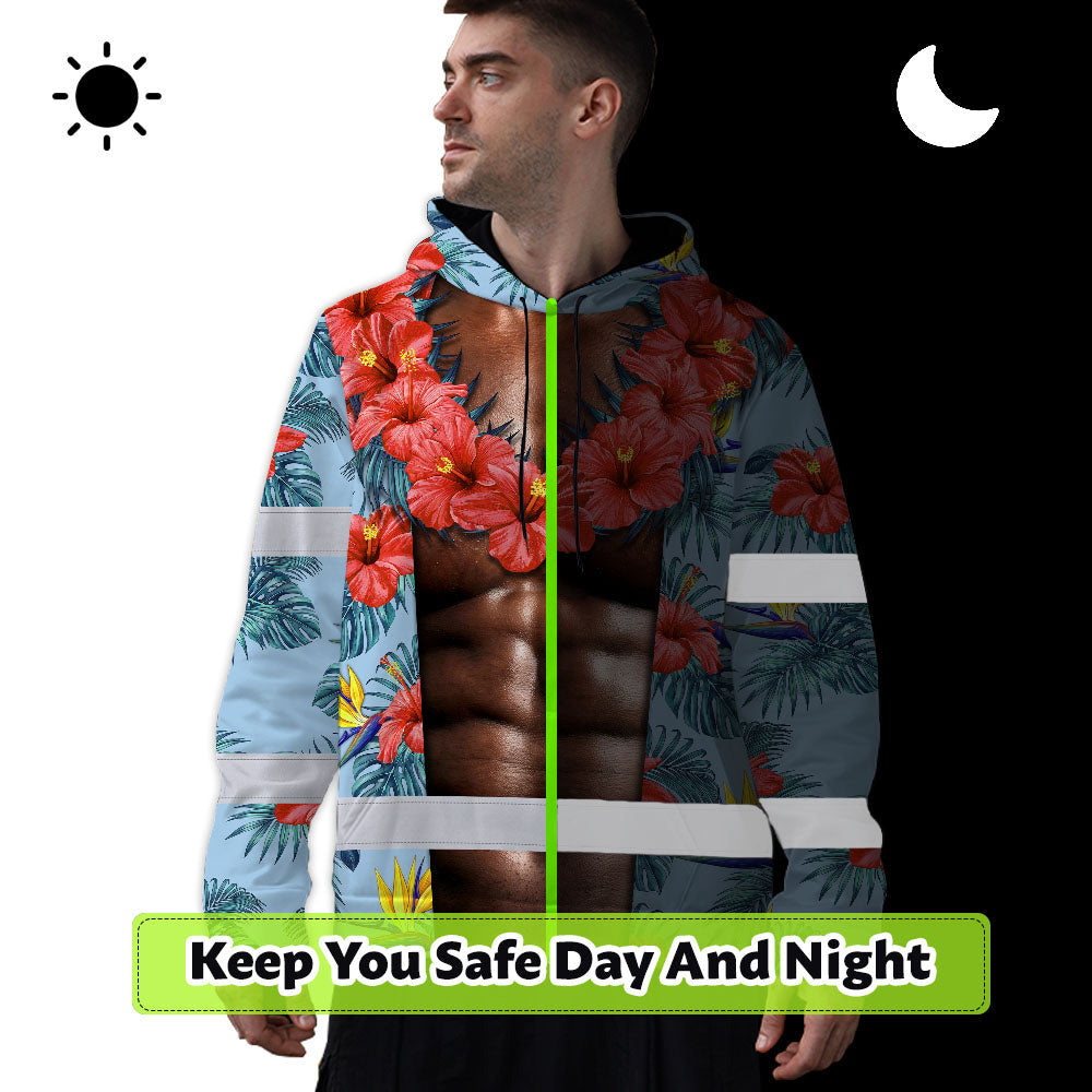 Hi Vis Hoodie Shirt Reflective Tapes Funny Muscle Hi-Vis Hoodie