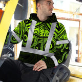 Hi Vis Hoodie Shirt Reflective Tapes  Octopus Hawaiian Polynesian Tribal Custom Name Safety Workwear For Workers, Truckers, Operators