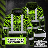 Hi Vis Hoodie Shirt Reflective Tapes  Octopus Hawaiian Polynesian Tribal Custom Name Safety Workwear For Workers, Truckers, Operators