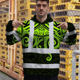 Hi Vis Hoodie Shirt Reflective Tapes  Octopus Hawaiian Polynesian Tribal Custom Name Safety Workwear For Workers, Truckers, Operators