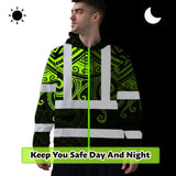 Hi Vis Hoodie Shirt Reflective Tapes  Octopus Hawaiian Polynesian Tribal Custom Name Safety Workwear For Workers, Truckers, Operators