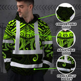 Hi Vis Hoodie Shirt Reflective Tapes  Octopus Hawaiian Polynesian Tribal Custom Name Safety Workwear For Workers, Truckers, Operators