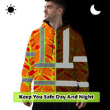 Hi Vis Hoodie Shirt Reflective Tapes Red Neon Lime Heliconia Custom Name Safety Workwear For Workers, Truckers, Operators