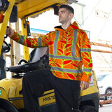 Hi Vis Hoodie Shirt Reflective Tapes Red Neon Lime Heliconia Custom Name Safety Workwear For Workers, Truckers, Operators