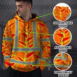 Hi Vis Hoodie Shirt Reflective Tapes Red Neon Lime Heliconia Custom Name Safety Workwear For Workers, Truckers, Operators