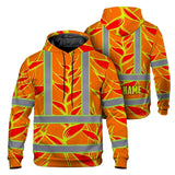 Hi Vis Hoodie Shirt Reflective Tapes Red Neon Lime Heliconia Custom Name Safety Workwear For Workers, Truckers, Operators