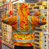 Hi Vis Hoodie Shirt Reflective Tapes Red Neon Lime Heliconia Custom Name Safety Workwear For Workers, Truckers, Operators