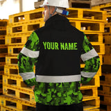 Hi Vis Jacket Waterproof Reflective Green Camo Custom Name Safety Workwear