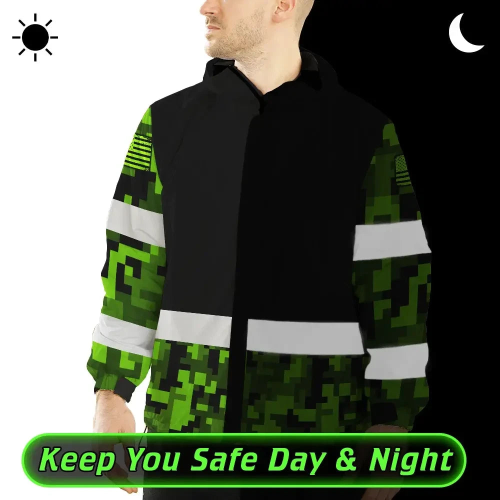 Hi Vis Jacket Waterproof Reflective Green Camo Custom Name Safety Workwear