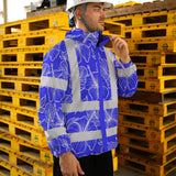 Hi Vis Jacket Waterproof Reflective Tapes Blue Neon Flowers Custom Name Safety Workwear For Workers, Truckers, Operators