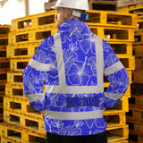 Hi Vis Jacket Waterproof Reflective Tapes Blue Neon Flowers Custom Name Safety Workwear For Workers, Truckers, Operators