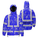 Hi Vis Jacket Waterproof Reflective Tapes Blue Neon Flowers Custom Name Safety Workwear For Workers, Truckers, Operators