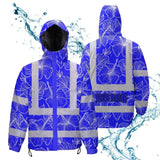 Hi Vis Jacket Waterproof Reflective Tapes Blue Neon Flowers Custom Name Safety Workwear For Workers, Truckers, Operators