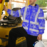 Hi Vis Jacket Waterproof Reflective Tapes Blue Neon Flowers Custom Name Safety Workwear For Workers, Truckers, Operators