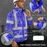 Hi Vis Jacket Waterproof Reflective Tapes Blue Neon Flowers Custom Name Safety Workwear For Workers, Truckers, Operators