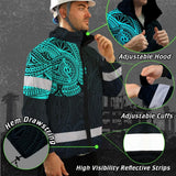 Hi Vis Jacket Waterproof Reflective Tapes Blue Neon Hawaii 2 Custom Name Safety Workwear For Workers, Truckers, Operators
