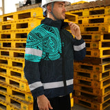 Hi Vis Jacket Waterproof Reflective Tapes Blue Neon Hawaii 2 Custom Name Safety Workwear For Workers, Truckers, Operators