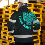 Hi Vis Jacket Waterproof Reflective Tapes Blue Neon Hawaii 2 Custom Name Safety Workwear For Workers, Truckers, Operators