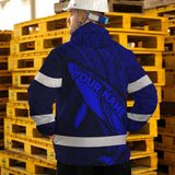 Hi Vis Jacket Waterproof Reflective Tapes Blue Neon Hawaii Whale Custom Name Safety Workwear For Workers, Truckers, Operators
