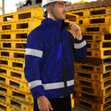 Hi Vis Jacket Waterproof Reflective Tapes Blue Neon Hawaii Whale Custom Name Safety Workwear For Workers, Truckers, Operators