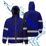 Hi Vis Jacket Waterproof Reflective Tapes Blue Neon Hawaii Whale Custom Name Safety Workwear For Workers, Truckers, Operators