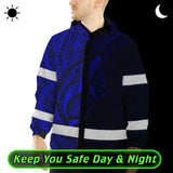 Hi Vis Jacket Waterproof Reflective Tapes Blue Neon Hawaii Whale Custom Name Safety Workwear For Workers, Truckers, Operators