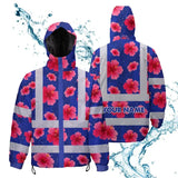 Hi Vis Jacket Waterproof Reflective Tapes Blue Neon Pink Flowers Custom Name Safety Workwear For Workers, Truckers, Operators