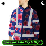 Hi Vis Jacket Waterproof Reflective Tapes Blue Neon Pink Flowers Custom Name Safety Workwear For Workers, Truckers, Operators