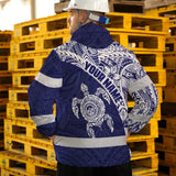 Hi Vis Jacket Waterproof Reflective Tapes Blue White Turtle Hawaiian Polynesian Tribal Custom Name Safety Workwear For Workers, Truckers, Operators