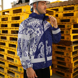 Hi Vis Jacket Waterproof Reflective Tapes Blue White Turtle Hawaiian Polynesian Tribal Custom Name Safety Workwear For Workers, Truckers, Operators