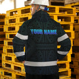 Hi Vis Jacket Waterproof Reflective Tapes Gradient Blue Neon Hawaii Custom Name Safety Workwear For Workers, Truckers, Operators
