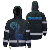 Hi Vis Jacket Waterproof Reflective Tapes Gradient Blue Neon Hawaii Custom Name Safety Workwear For Workers, Truckers, Operators