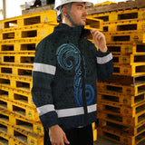 Hi Vis Jacket Waterproof Reflective Tapes Gradient Blue Neon Hawaii Custom Name Safety Workwear For Workers, Truckers, Operators