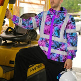 Hi Vis Jacket Waterproof Reflective Tapes Gradient Blue Violet Custom Name Safety Workwear For Workers, Truckers, Operators