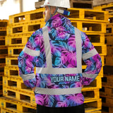 Hi Vis Jacket Waterproof Reflective Tapes Gradient Blue Violet Custom Name Safety Workwear For Workers, Truckers, Operators